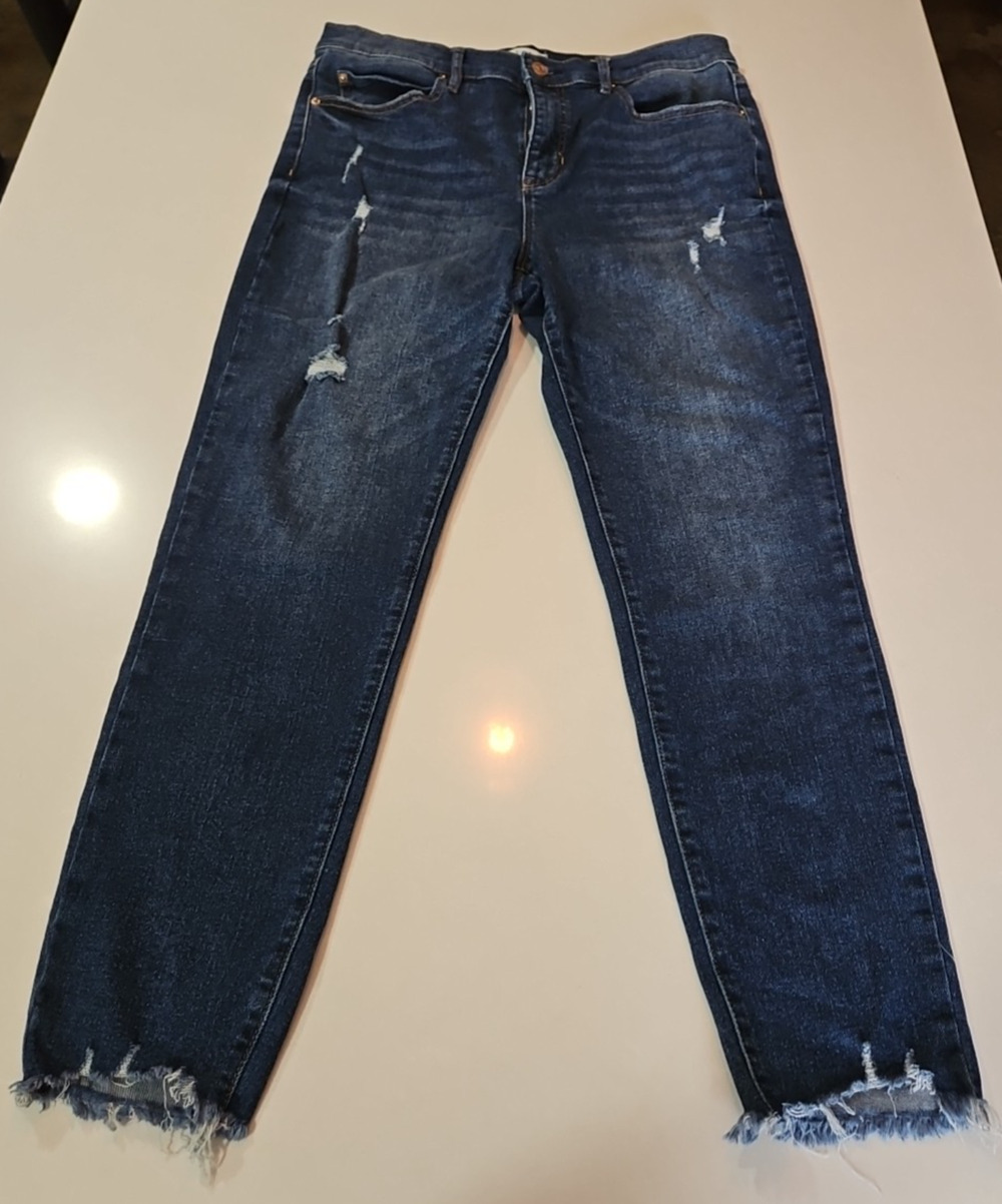 Nicole Miller Jeans Soho High Rise Ankle Slim Distressed Raw Hem Women's Size 10